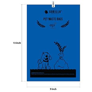 Gorilla Supply Dog Waste Bags with Patented Dispenser and Leash Tie, Blue, Unscented, EPI Additive (meets ASTM D6954-04 Tier 1), 1000 Count