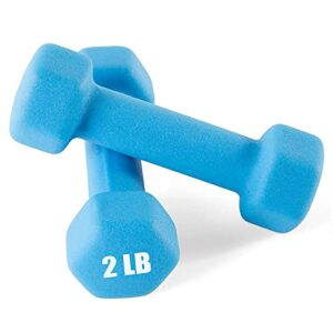 Portzon Set of 2 Neoprene Dumbbell Hand Weights, Anti-slip, Anti-roll , 2-Pound , Blue