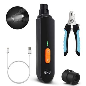 GHG Dog Nail Grinder Upgraded – Professional LED Lighting 3-Speed Rechargeable Pet Nail Trimmer with Clippers, Quiet Low Noise, Paws Grooming and Smoothing for Small Medium Large Dogs and Cats