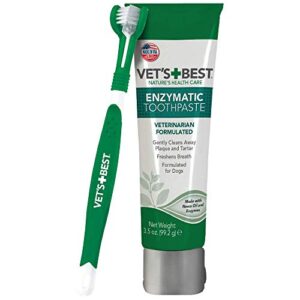 Vet?s Best Dog Toothbrush and Enzymatic Toothpaste Set | Teeth Cleaning and Fresh Breath Kit with Dental Care Guide | Vet Formulated