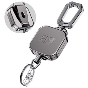 E LV Self Retractable ID Badge Holder Key Reel, Heavy Duty Metal Body, 30 Inches Steel Cord, Carabiner Key Chain Keychain with Belt Clip, Hold Up to 15 Keys and Tools