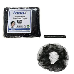 ProtectX Disposable Bouffant (Hair Net) Caps Hair Head Cover Nets 21? (Black 100 pack)