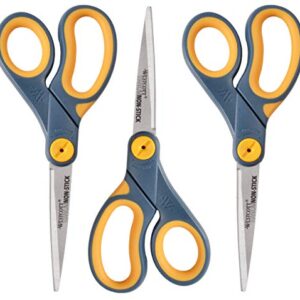 Westcott 8″ Titanium-Bonded Non-Stick Scissors For Office & Home, Gray/Yellow, 3 Pack (15454)