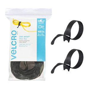 VELCRO Brand ONE-WRAP Cable Ties | 100Pk | 8 x 1/2″ Black Cord Organization Straps | Thin Pre-Cut Design | Wire Management for Organizing Home, Office and Data Centers