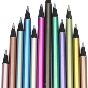 12 Count Metallic Colored Pencils Black Wood Drawing Pencils
