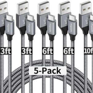 USB Type C Cable Fast Charging, etguuds [5-Pack, 3/3/6/6/10 ft]